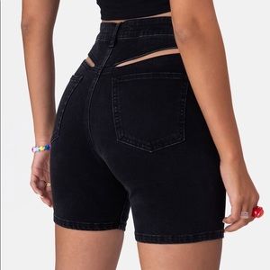 Cut-Out Detail Biker Denim Shorts